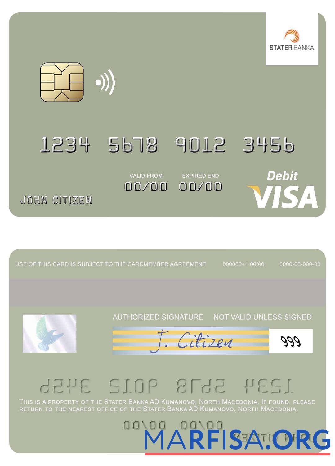 Printable North Macedonia Stater Banka AD Kumanovo visa debit card template
